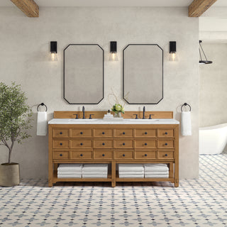 72 Inch Malibu Freestanding Vanity in Amber Birch / Ethereal Noctis Top