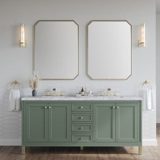 72 Inch Chicago Freestanding Vanity in Smokey Celadon / Carrara White Top