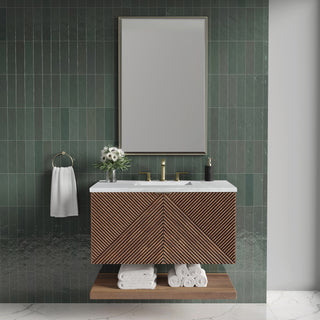 36 Inch Marcello Floating Vanity in Chestnut / Arctic Fall Top