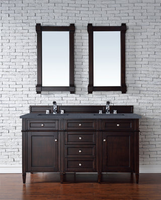 60 Inch Brittany Freestanding Vanity in Burnished Mahogany / Charcoal Soapstone Top