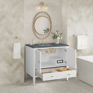 36 Inch Myrrin Freestanding Vanity in Bright White / Parisien Bleu Top