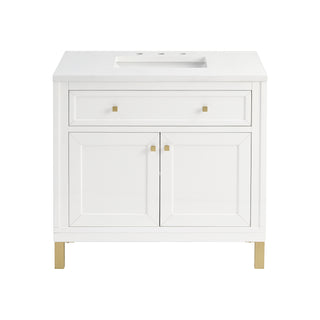 36 Inch Chicago Freestanding Vanity in Glossy White / White Zeus Top
