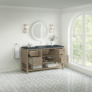 60 Inch Breckenridge Freestanding Vanity in Whitewashed Oak / Charcoal Soapstone Top