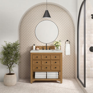 36 Inch Malibu Freestanding Vanity in Amber Birch / Victorian Silver Top