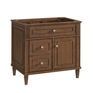 36 Inch Lorelai Freestanding Vanity in Mid-Century Walnut / Parisien Bleu Top