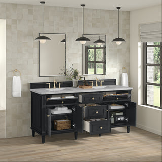 72 Inch Lorelai Freestanding Vanity in Black Onyx / Victorian Silver Top