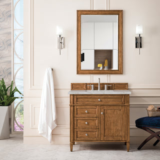 36 Inch Brittany Freestanding Vanity in Saddle Brown / Victorian Silver Top