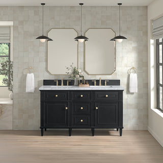 60 Inch Lorelai Freestanding Vanity in Black Onyx / Carrara White Top
