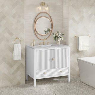 36 Inch Myrrin Freestanding Vanity in Bright White / Victorian Silver Top