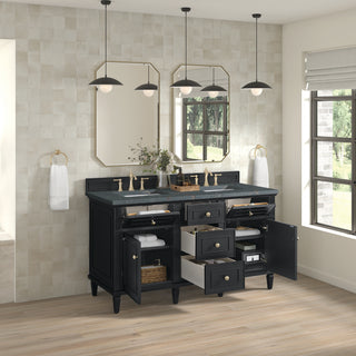 60 Inch Lorelai Freestanding Vanity in Black Onyx / Parisien Bleu Top