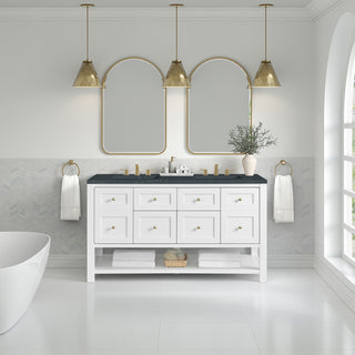 60 Inch Breckenridge Freestanding Vanity in Bright White / Charcoal Soapstone Top