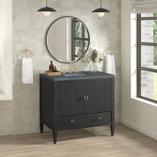 36 Inch Myrrin Freestanding Vanity in Carbon Oak / Parisien Bleu Top
