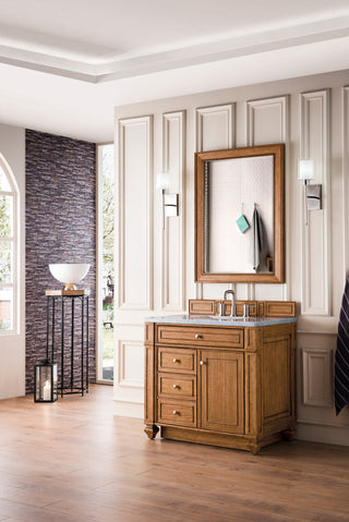 36 Inch Bristol Freestanding Vanity in Saddle Brown / Carrara White Top