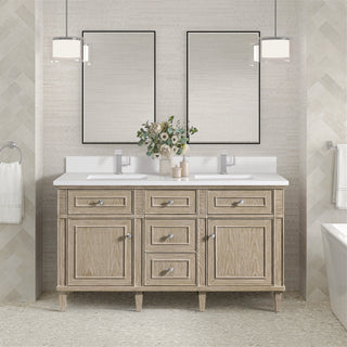 60 Inch Lorelai Freestanding Vanity in Whitewashed Oak / White Zeus Top