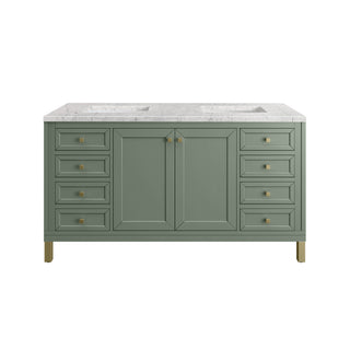 60 Inch Chicago Freestanding Vanity in Smokey Celadon / Eternal Jasmine Pearl Top