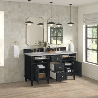 60 Inch Lorelai Freestanding Vanity in Black Onyx / Victorian Silver Top