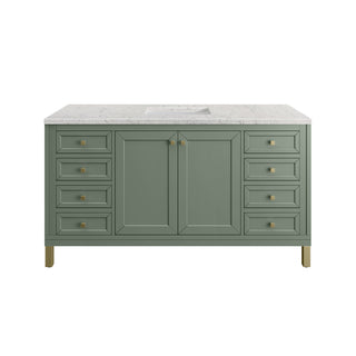 60 Inch Chicago Freestanding Vanity in Smokey Celadon / Eternal Jasmine Pearl Top