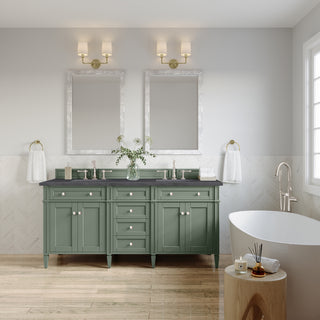 72 Inch Brittany Freestanding Vanity in Smokey Celadon / Charcoal Soapstone Top
