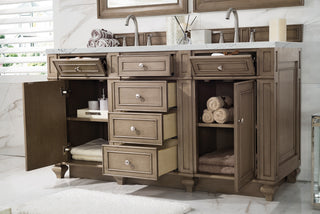 60 Inch Bristol Freestanding Vanity in Whitewashed Walnut / Ethereal Noctis Top