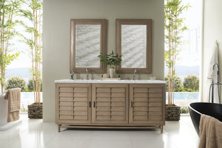 72 Inch Portland Freestanding Vanity in Whitewashed Walnut / Eternal Jasmine Pearl Top