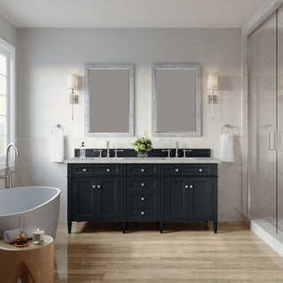72 Inch Brittany Freestanding Vanity in Black Onyx / Victorian Silver Top