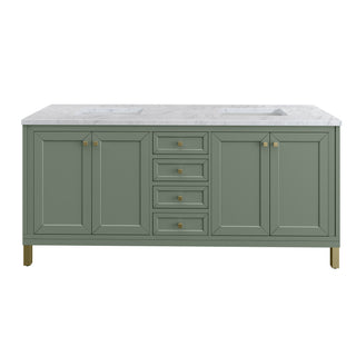 72 Inch Chicago Freestanding Vanity in Smokey Celadon / Carrara White Top