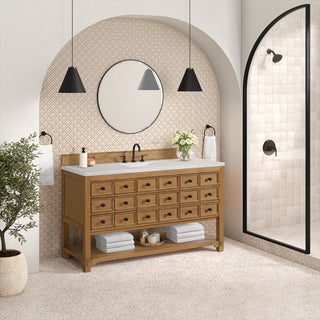 60 Inch Malibu Freestanding Vanity in Amber Birch / Arctic Fall Top