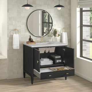 36 Inch Myrrin Freestanding Vanity in Carbon Oak / Victorian Silver Top
