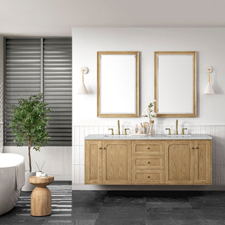 72 Inch Laurent Dual Mount Vanity in Light Natural Oak / Ethereal Noctis Top
