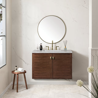36 Inch Amberly Dual Mount Vanity in Mid-Century Walnut / Victorian Silver Top