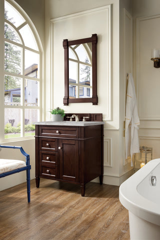 30 Inch Brittany Freestanding Vanity in Burnished Mahogany / Victorian Silver Top