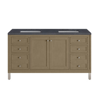 60 Inch Chicago Freestanding Vanity in Walnut Whisper / Charcoal Soapstone Top