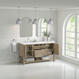 60 Inch Breckenridge Freestanding Vanity in Whitewashed Oak / White Zeus Top