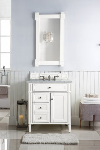 30 Inch Brittany Freestanding Vanity in Bright White / Carrara White Top