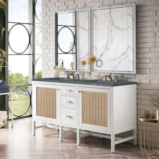 60 Inch Addison Freestanding Vanity in Glossy White / Parisien Bleu Top