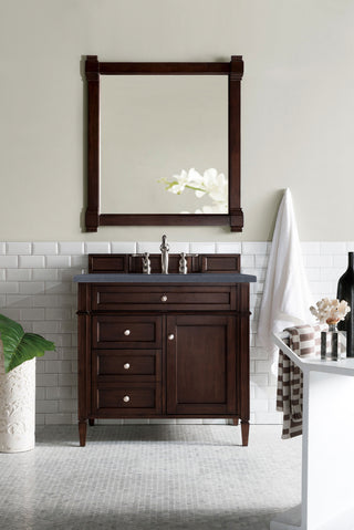36 Inch Brittany Freestanding Vanity in Burnished Mahogany / Charcoal Soapstone Top