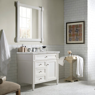 36 Inch Brittany Freestanding Vanity in Bright White / Victorian Silver Top