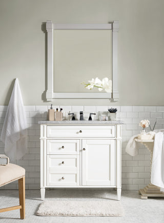 36 Inch Brittany Freestanding Vanity in Bright White / Carrara White Top