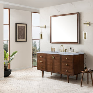 60 Inch Amberly Dual Mount Vanity in Mid-Century Walnut / Carrara White Top