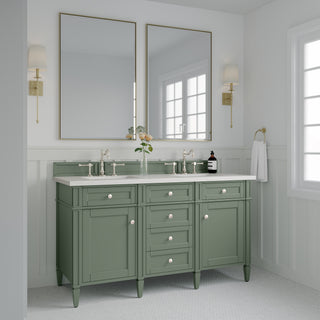 60 Inch Brittany Freestanding Vanity in Smokey Celadon / White Zeus Top