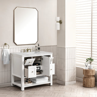 36 Inch Breckenridge Freestanding Vanity in Bright White / Victorian Silver Top