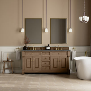 72 Inch Brookfield Freestanding Vanity in Pecan / Parisien Bleu Top