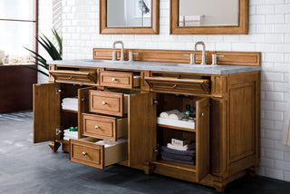 72 Inch Bristol Freestanding Vanity in Saddle Brown / Carrara White Top