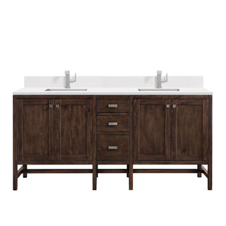 72 Inch Addison Freestanding Vanity in Mid-Century Acacia / White Zeus Top
