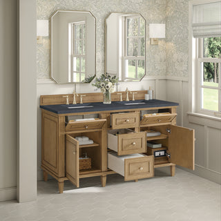 60 Inch Lorelai Freestanding Vanity in Light Natural Oak / Charcoal Soapstone Top