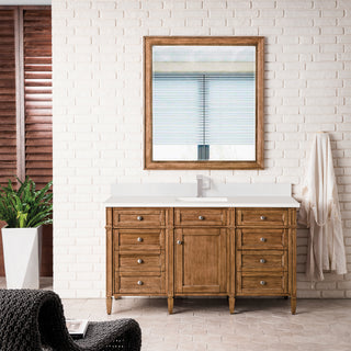 60 Inch Brittany Freestanding Vanity in Saddle Brown / White Zeus Top