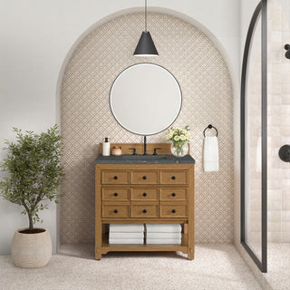 36 Inch Malibu Freestanding Vanity in Amber Birch / Parisien Bleu Top