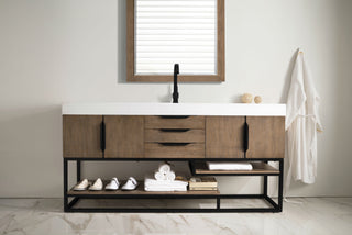 72.375 Inch Columbia Freestanding Vanity in Latte Oak / Glossy White Top