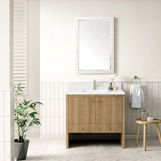 36 Inch Hudson Freestanding Vanity in Light Natural Oak / White Zeus Top