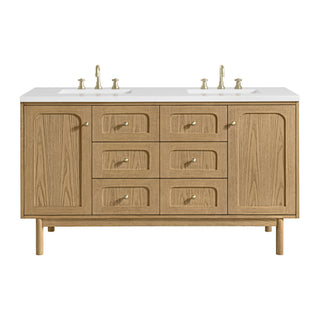 60 Inch Laurent Dual Mount Vanity in Light Natural Oak / White Zeus Top